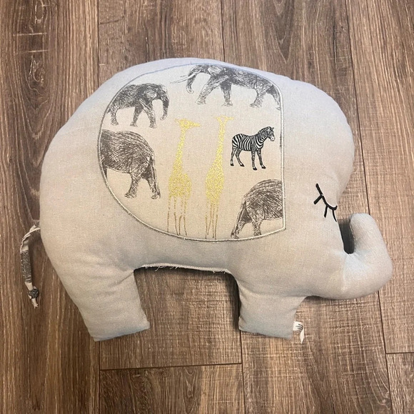 Elephant Safari Pillow Stuffed Animal Gray Gold Black Africa - Picture 2 of 3